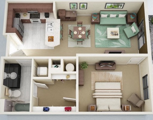 Floor plan for 1 bed, 1 bath